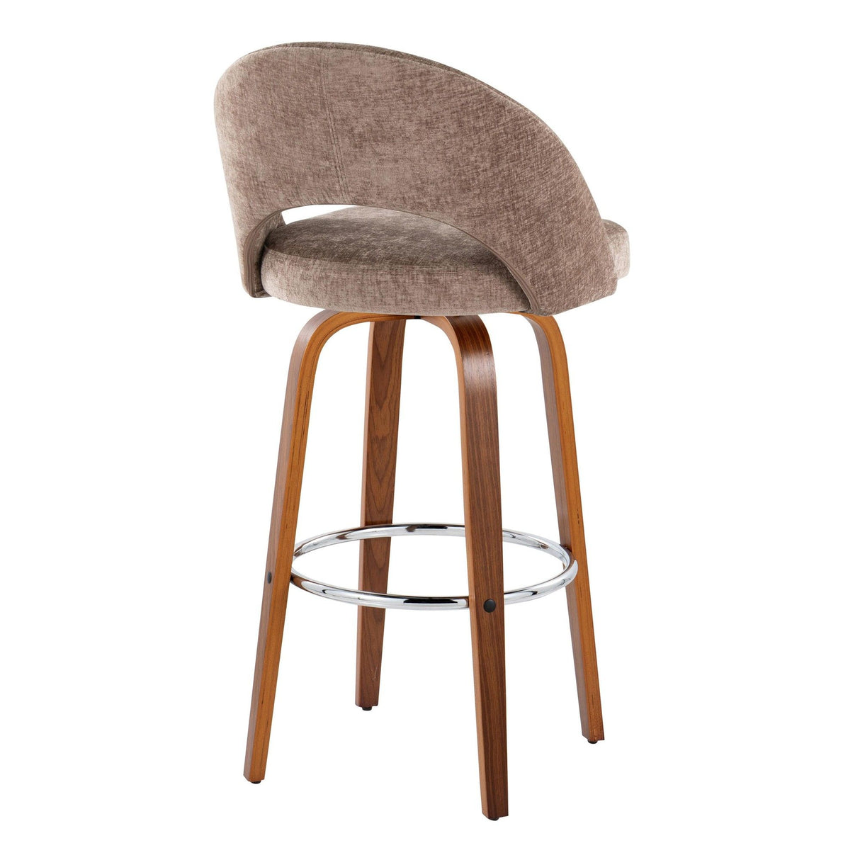 Renee - Upholstered Fixed-Height Barstool (Set of 2) - Walnut Wood, Chrome Metal