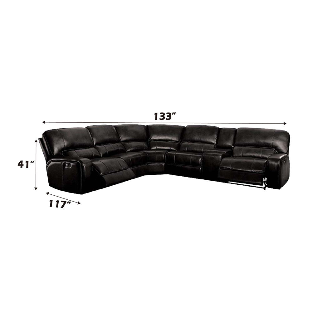 Saul - Power Motion Sectional Sofa - Black Leather-Aire