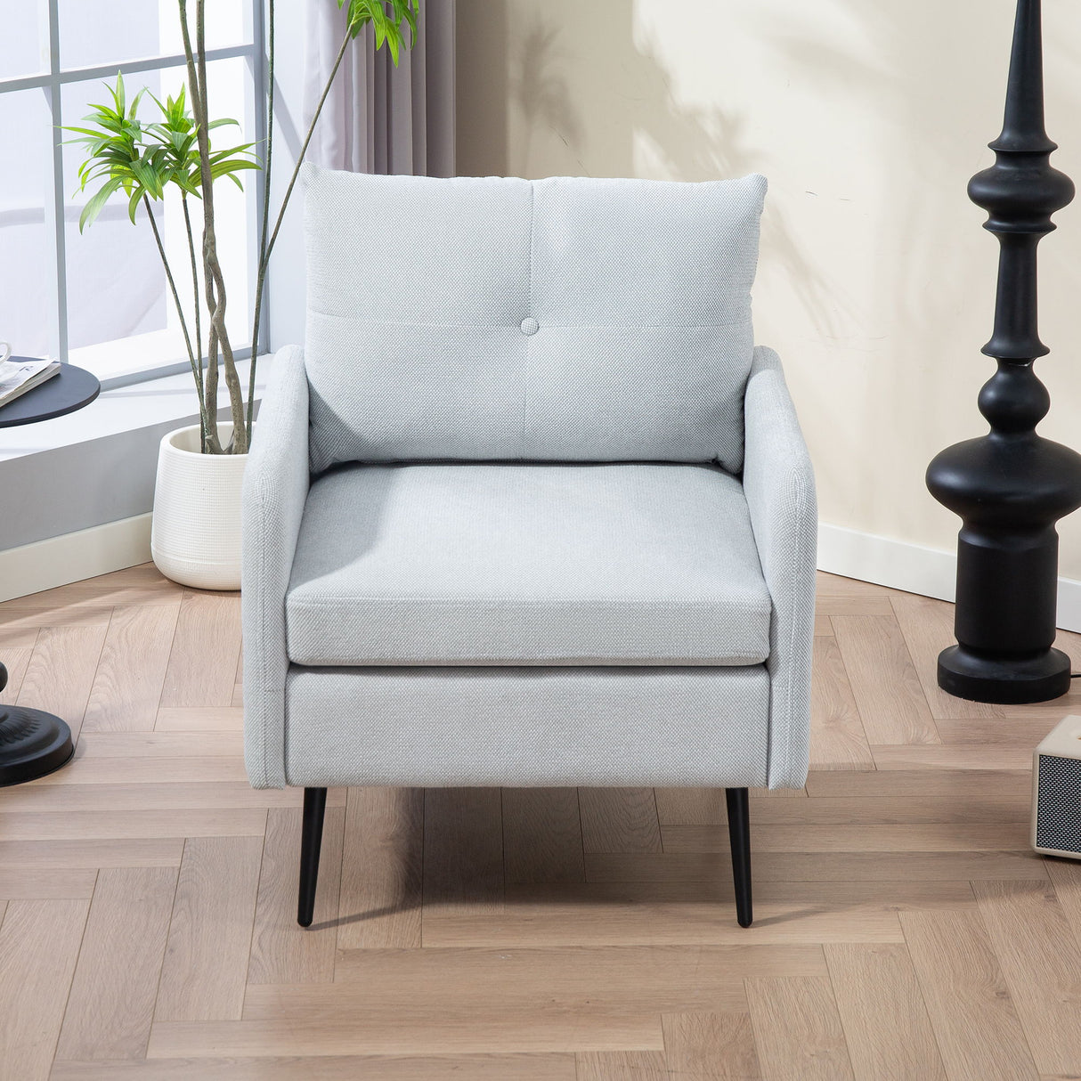 Contemporary Accent Chair With Metal Legs, Comfy Chenille Fabric Armchair