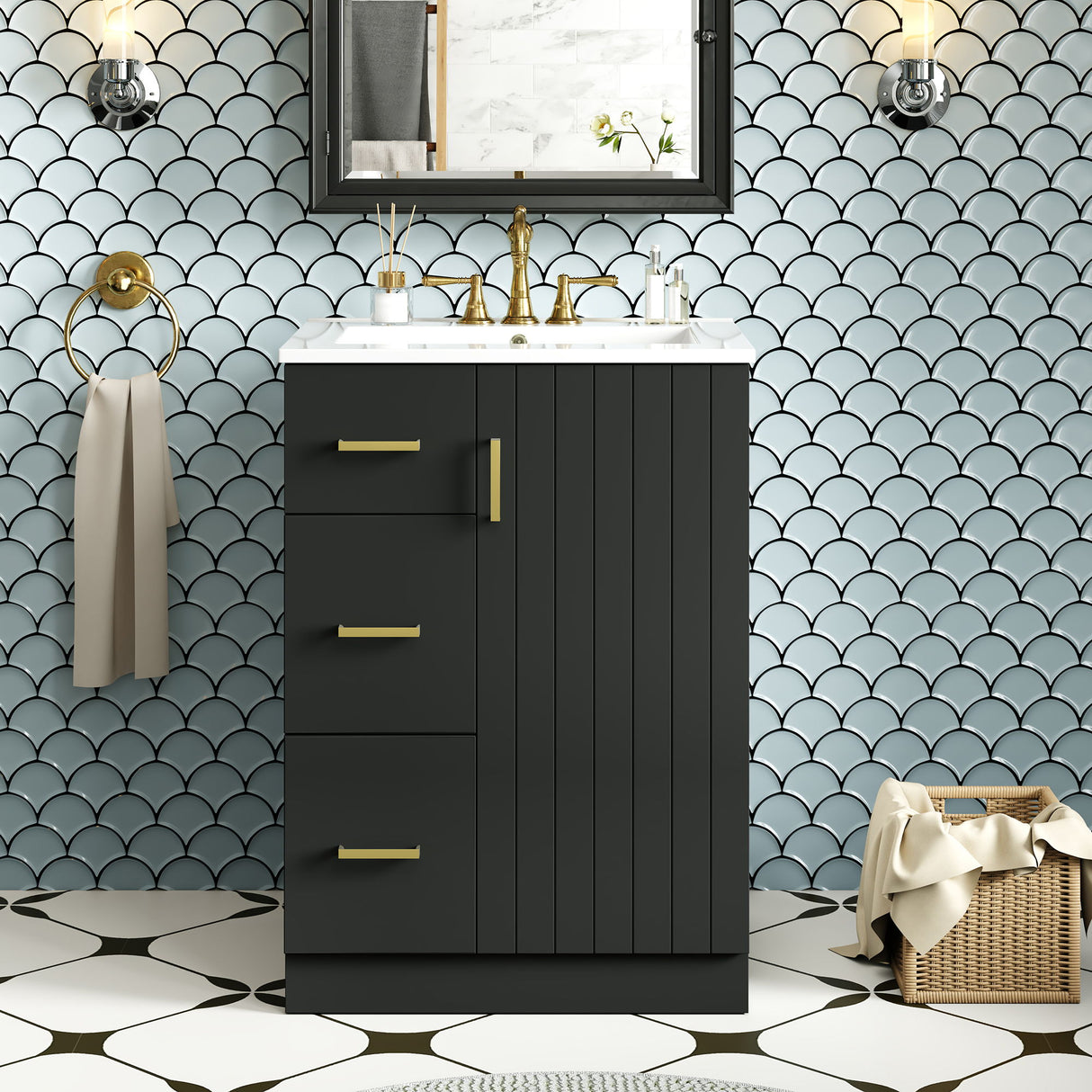 Bathroom Vanity With Sink, Compact Cabinet With 2 Drawers And Soft-Closing Door, Under-Mount Basin - Black