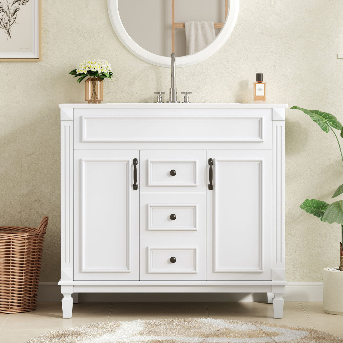 Bathroom Vanity With Top Sink, Cabinet With 2 Soft Closing Doors And Drawers