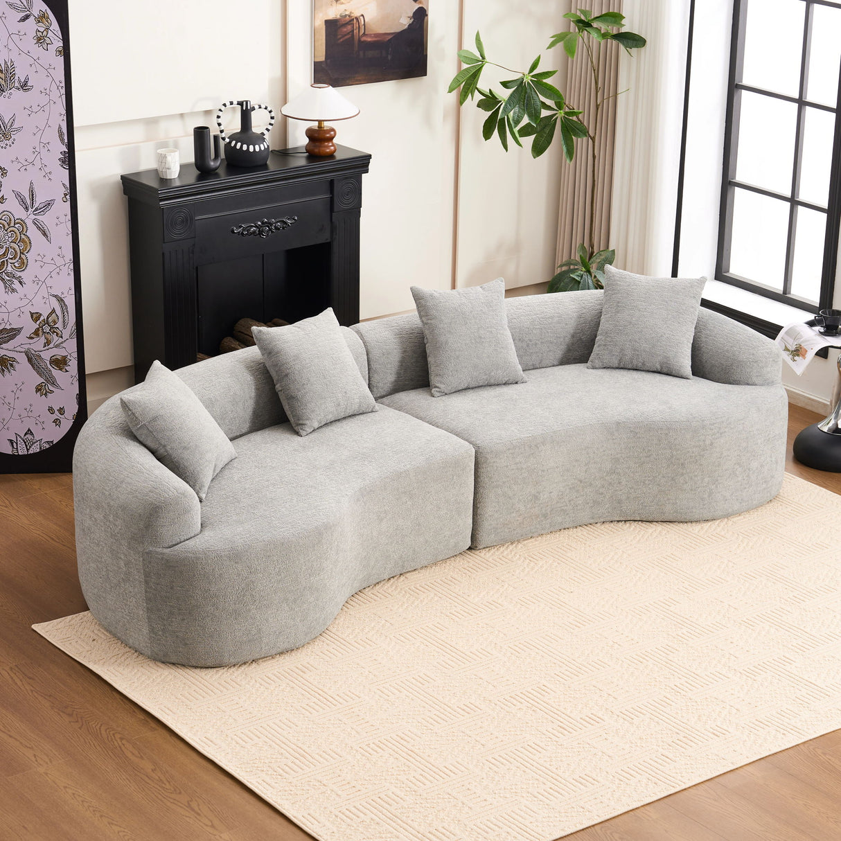 4 Seater Sofa With Fabric, 30D, 60 Hardness Full Sponge, 4 Pillow For Living Room, Home Furniture Sleeper Sectional Sofa For Apartment