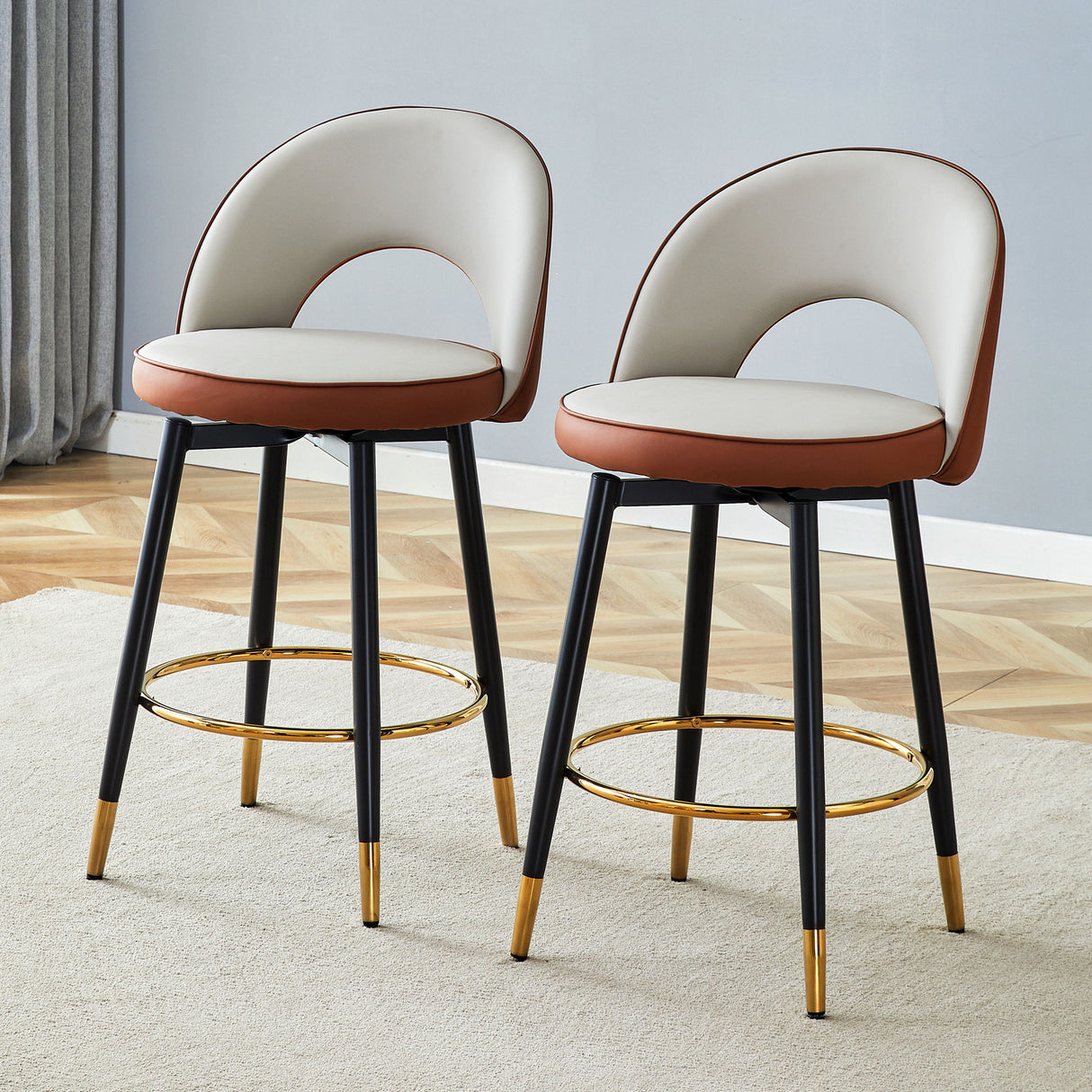 Upholstered Rotatable Bar Chair With Metal Legs For Dining Room