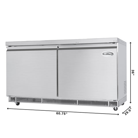 60 in. Commercial Refrigerated Prep Station Cold Table, Stainless-Steel Refrigerator with 12 Pan Storage with Cover and Two Adjustable Shelves, ETL Listed (KM-RBT-60C)