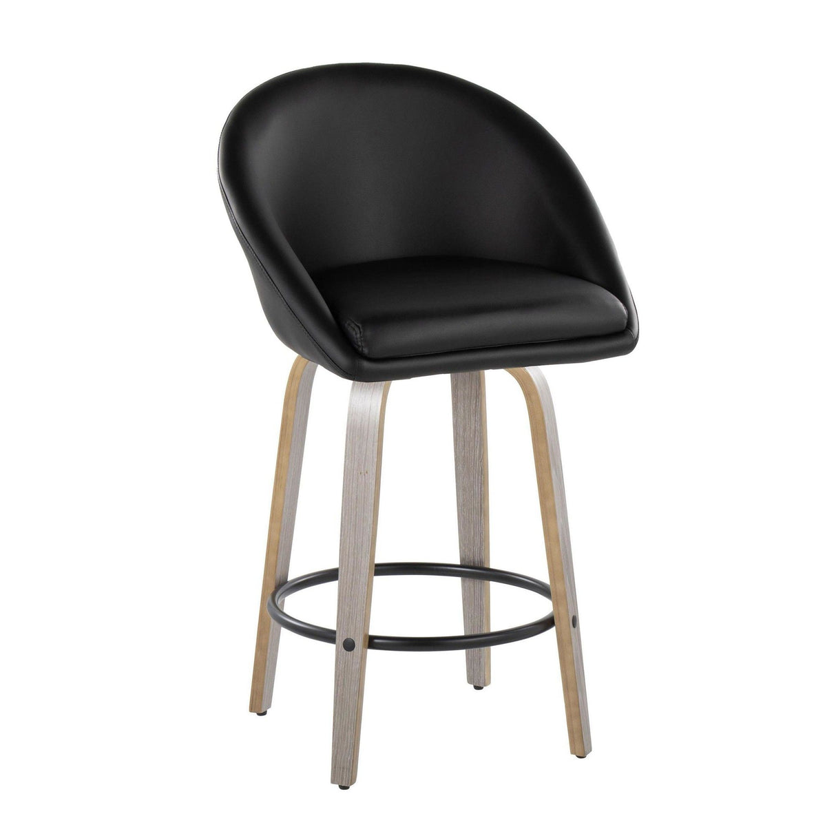 Matisse - 26" Highback Fixed-Height Counter Stool With Swivel And Round Chrome Metal Footrest (Set of 2) - Light Gray Wood