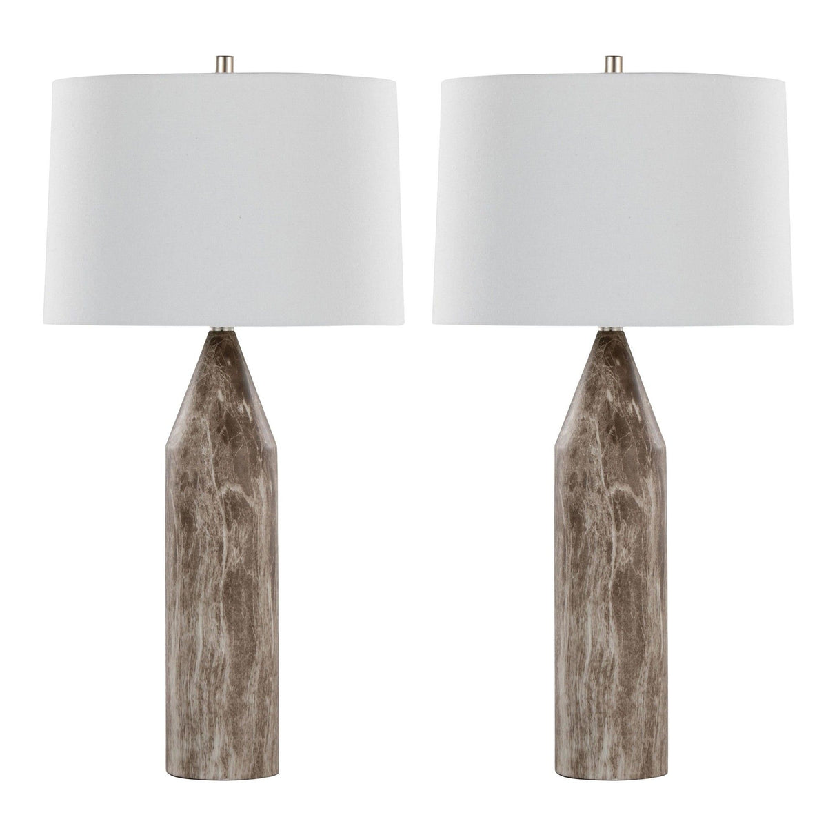 Point - 30" Table Lamp (Set of 2) - Brown Metal And White Linen With Faux Marble Finish