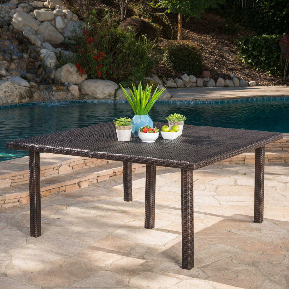 Outdoor Square Rattan Wicker Dining Table - Brown