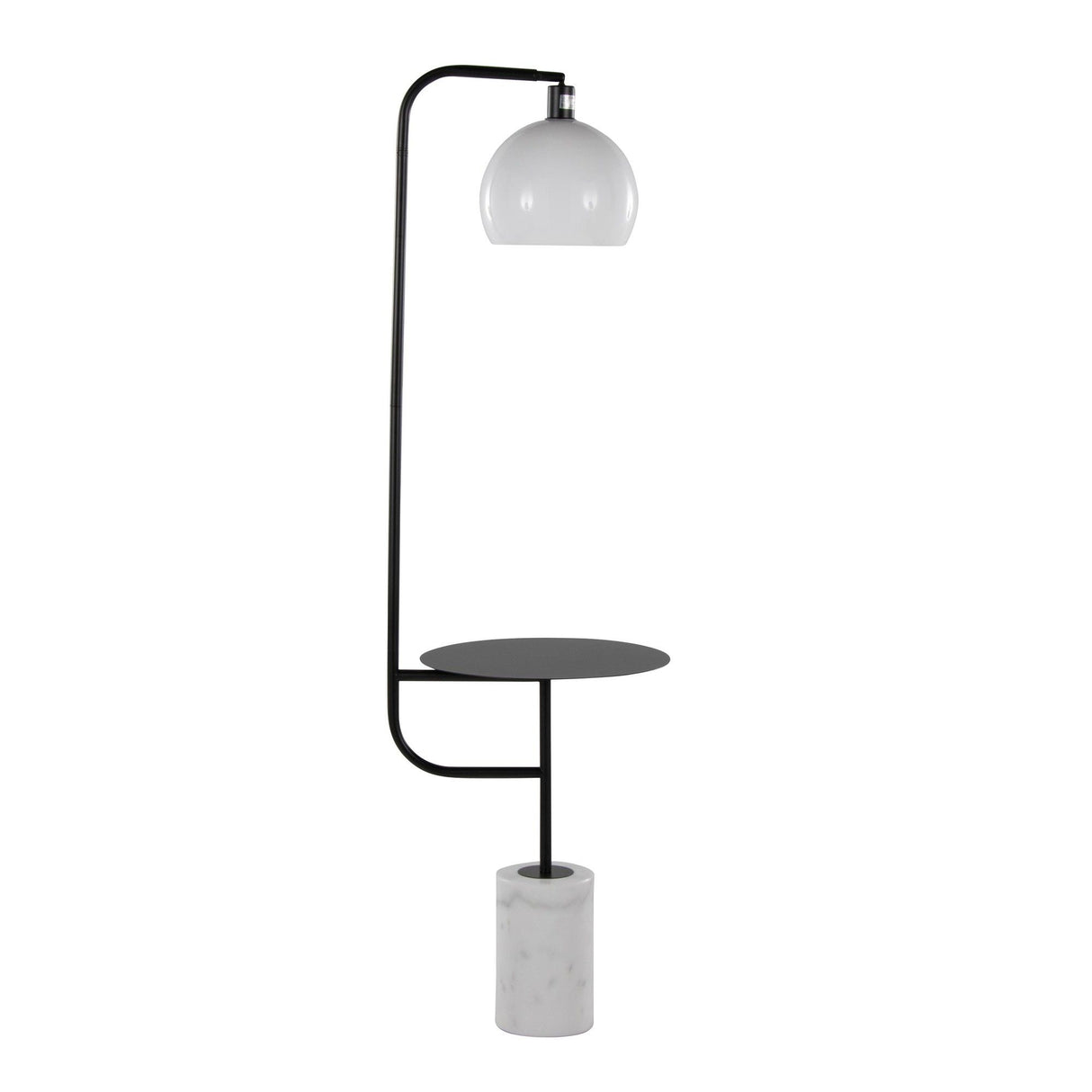 Symbol - Metal Floor Lamp with Side Table - Black Metal, White Marble, White Glass