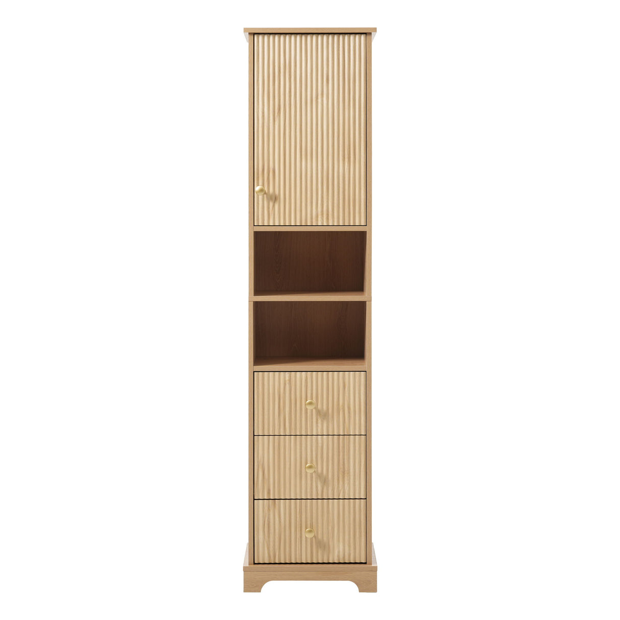 Tall Bathroom Cabinet With 1 Door, 3 Drawers, Open Storage - Wood