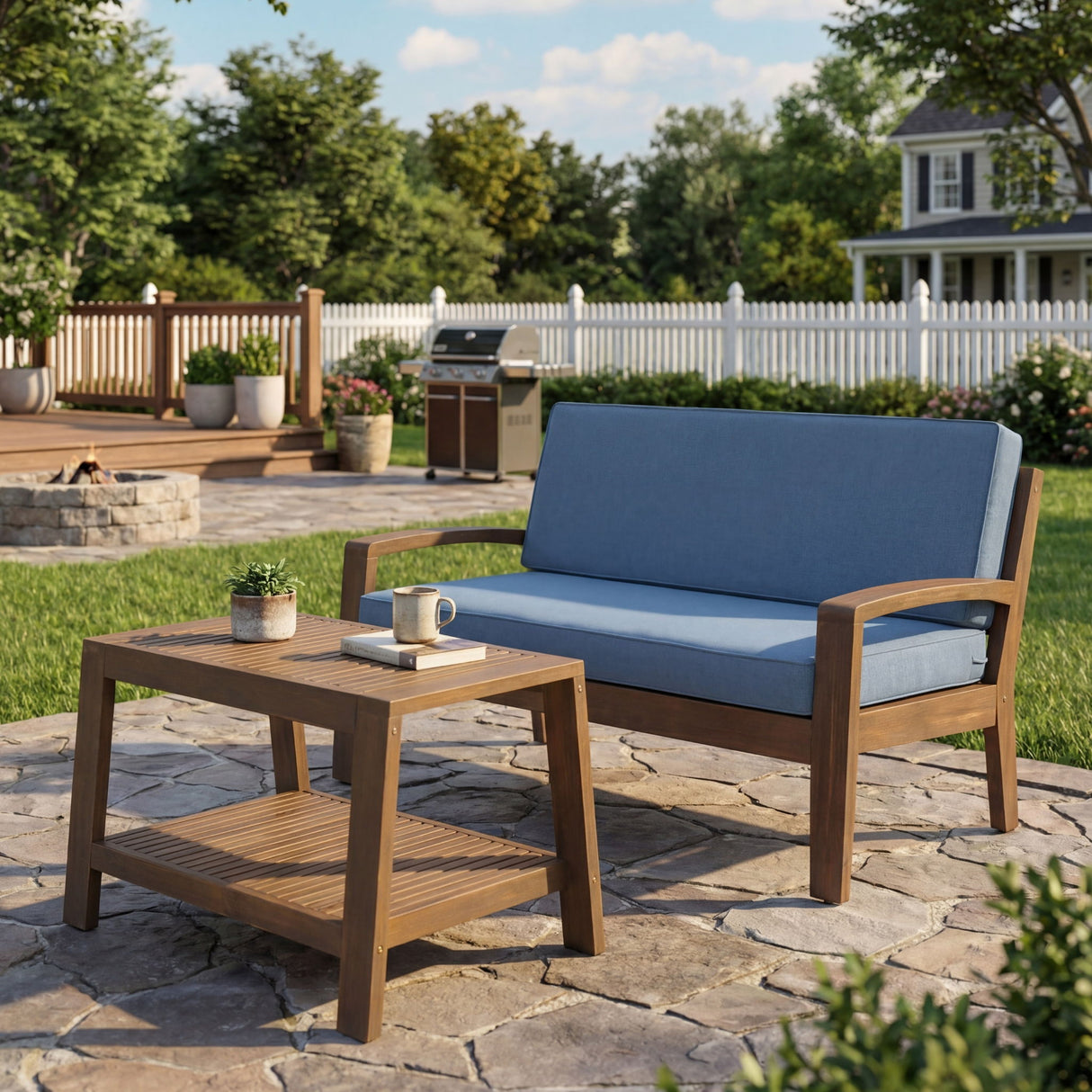 2 Piece Outdoor Conversation Set (Loveseat & Coffee Table With Water-Resistant Cushions)