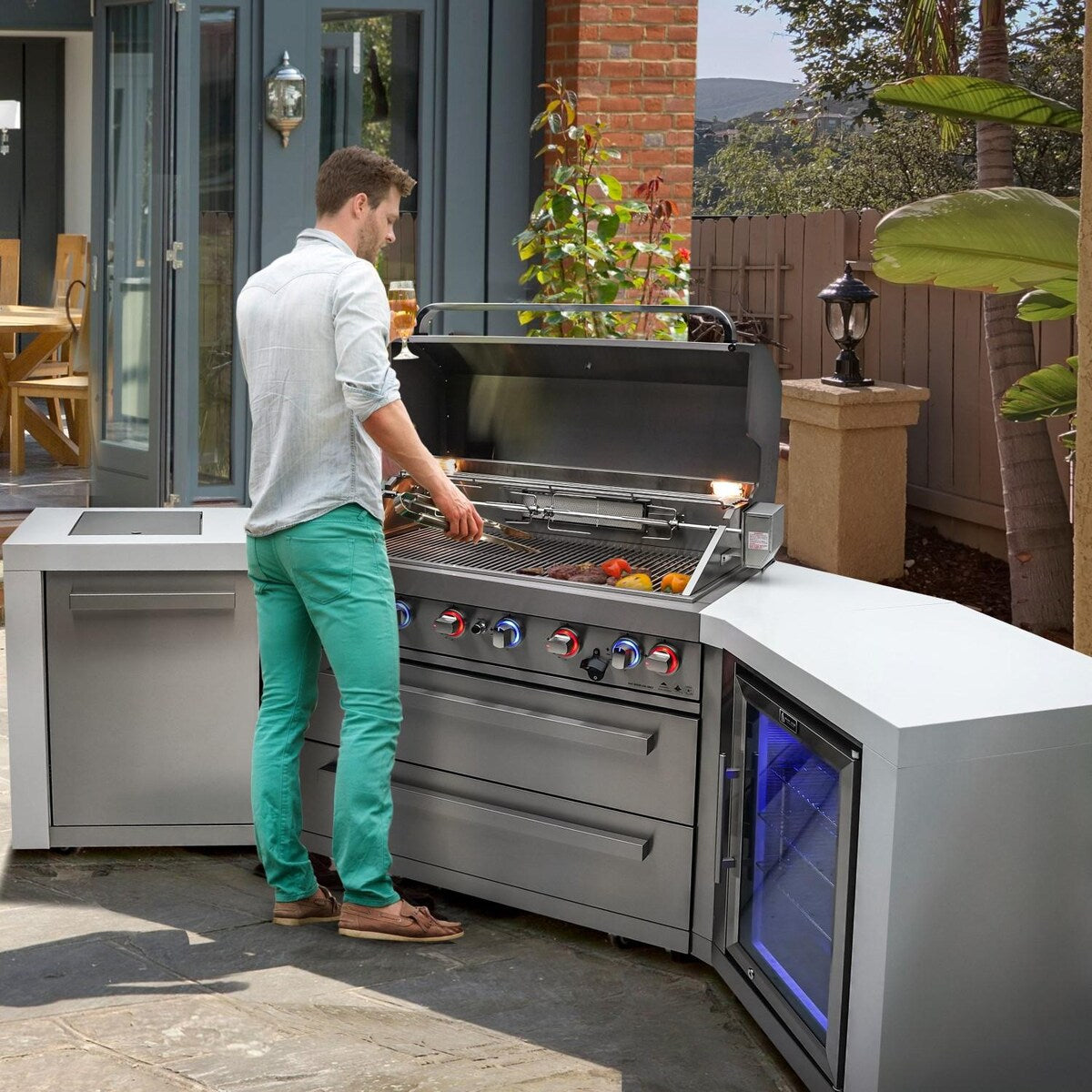 Mont Alpi Deluxe Series 8 Ft Propane Outdoor Kitchen Island w/ Side Burner & Fridge - MAi805-DFC