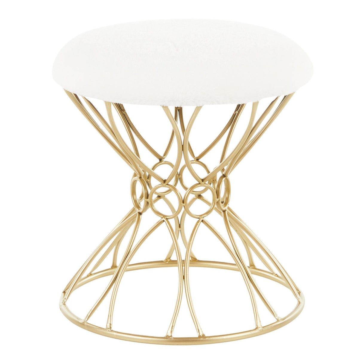 Jasmine - Vanity Stool - Gold Metal And White Plush Fabric - 18"