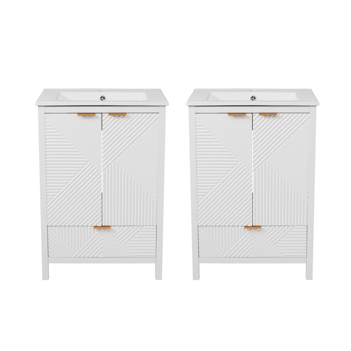 48" Bathroom Vanity Set With Textured Door Panels, Soft Close Hinges, Single Faucet Hole, Large Storage & Drawer - White