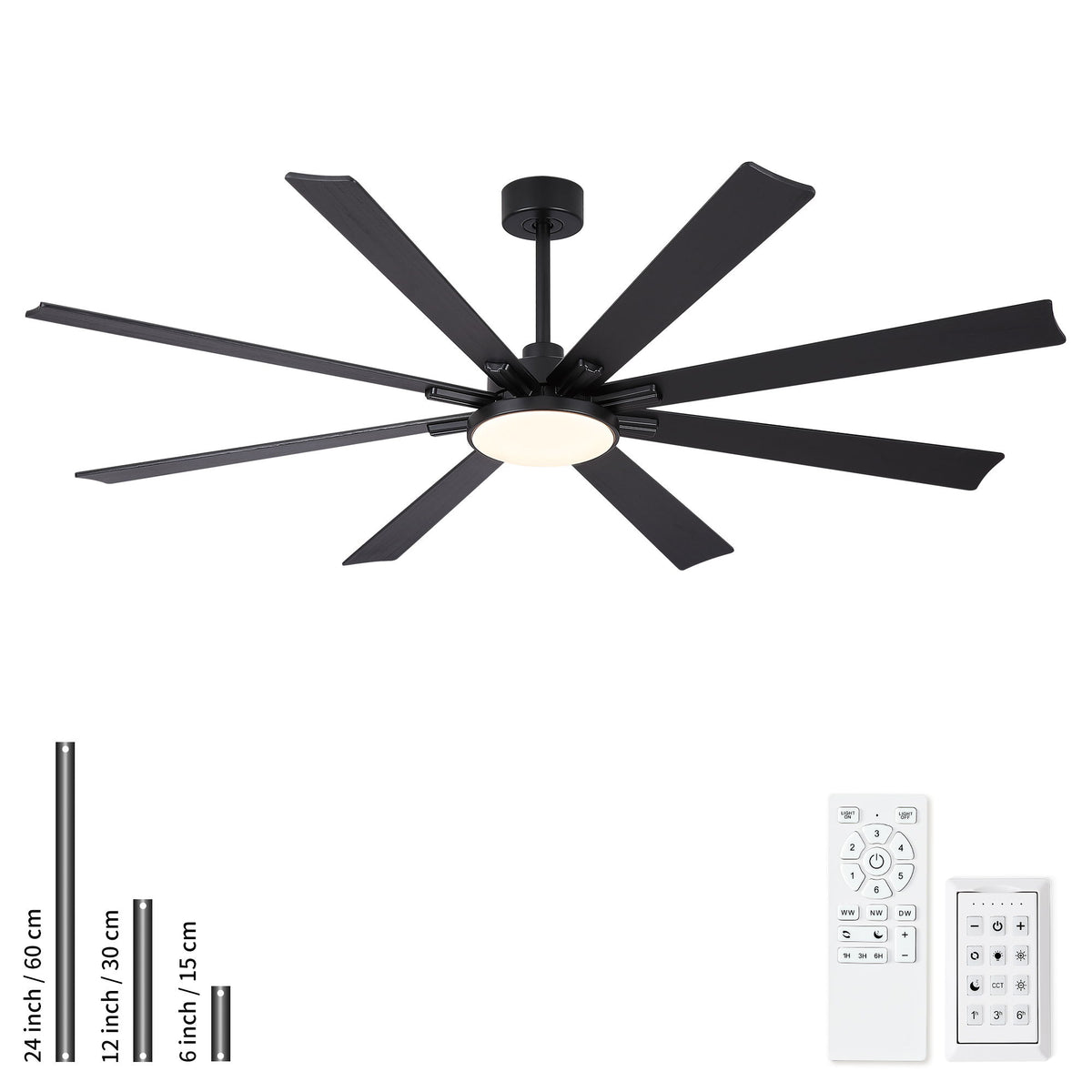 Large Ceiling Fan With Dimmable LED Light 8 Blades Remote Control, Reversible DC Motor