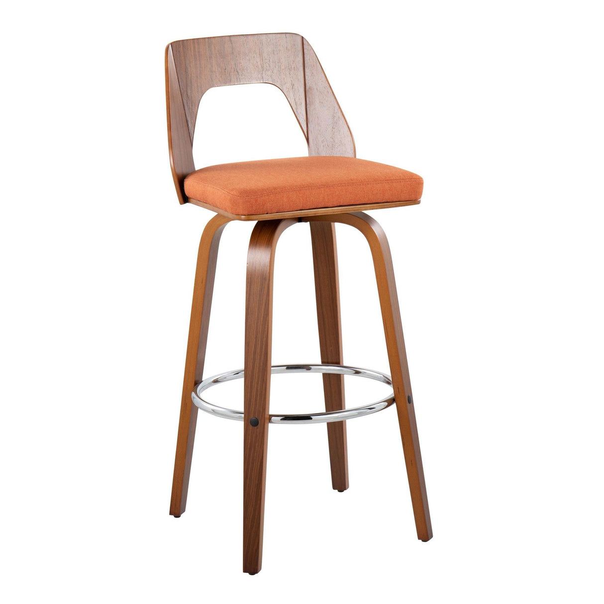 Trilogy - Mid-Century Modern Barstool (Set of 2) - Walnut And Orange Fabric