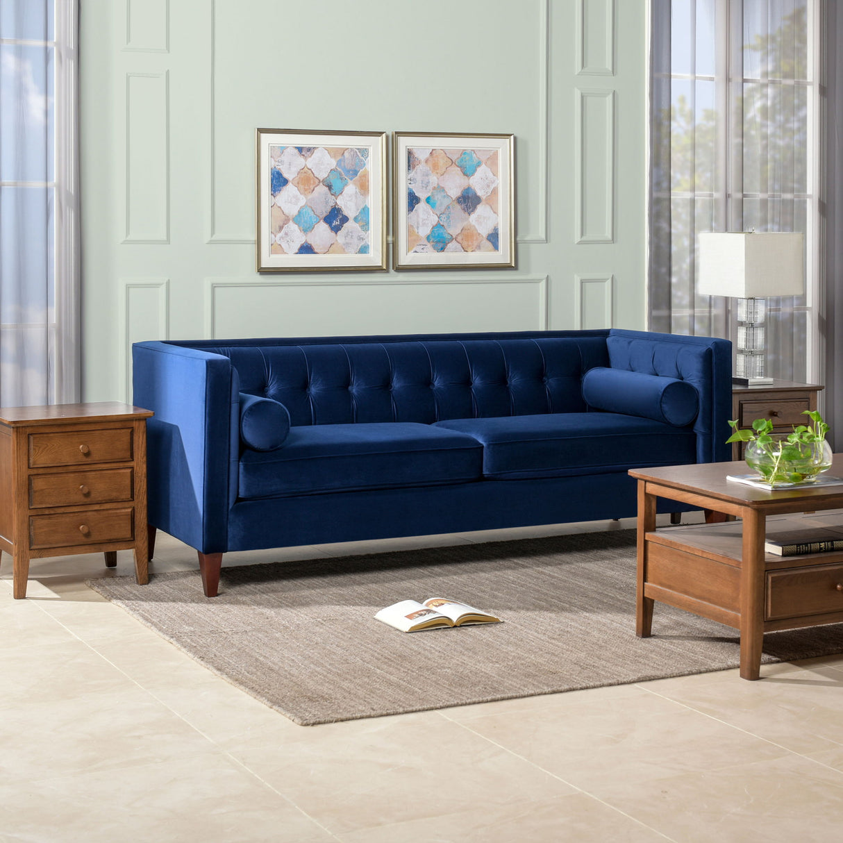 Jack - Modern Tuxedo Tufted Sofa - Navy Blue
