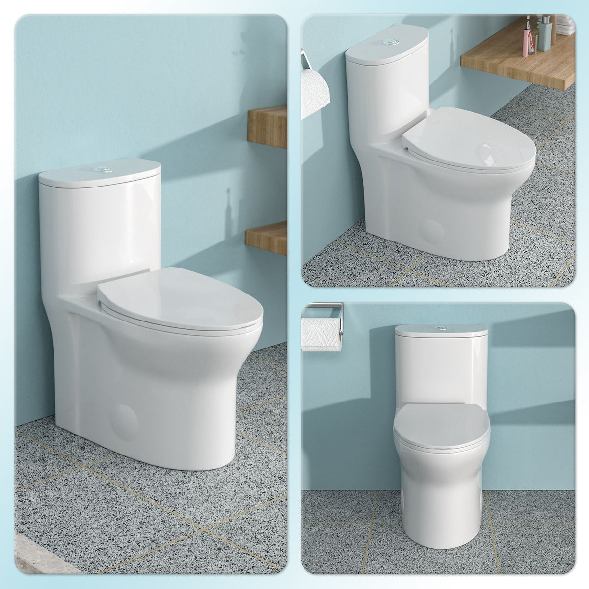 1 Piece Toilet For Bathroom, Dual Flush, Soft Closing Seat - White