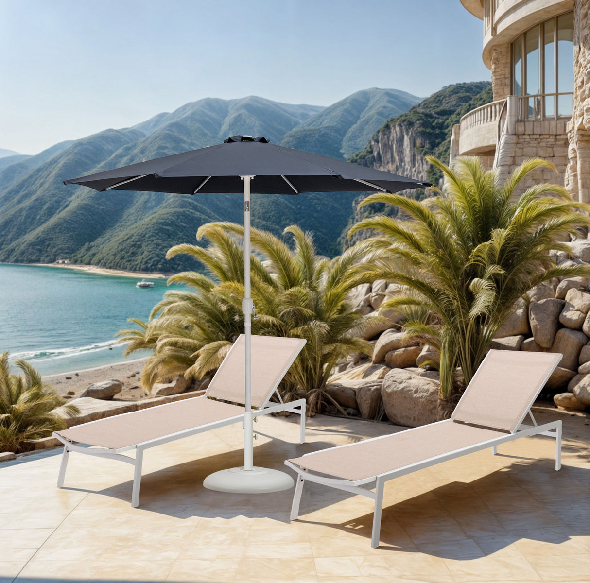 Fiji - Aluminum Patio Umbrella With Round White Base