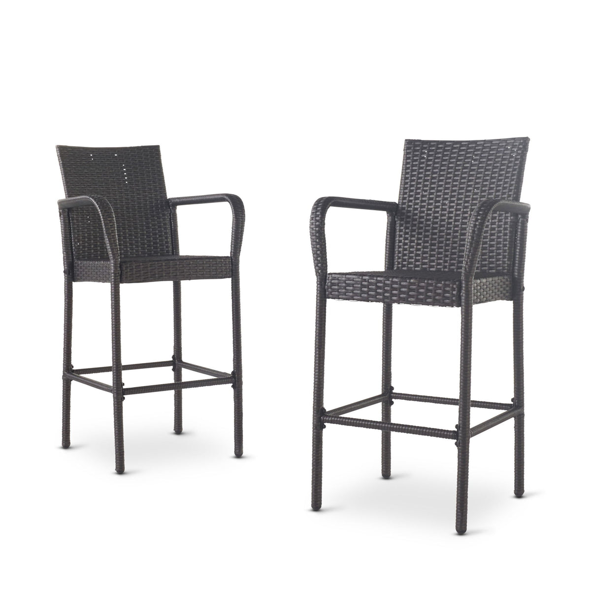 Outdoor Wicker Barstools With Rattan And Iron Frame