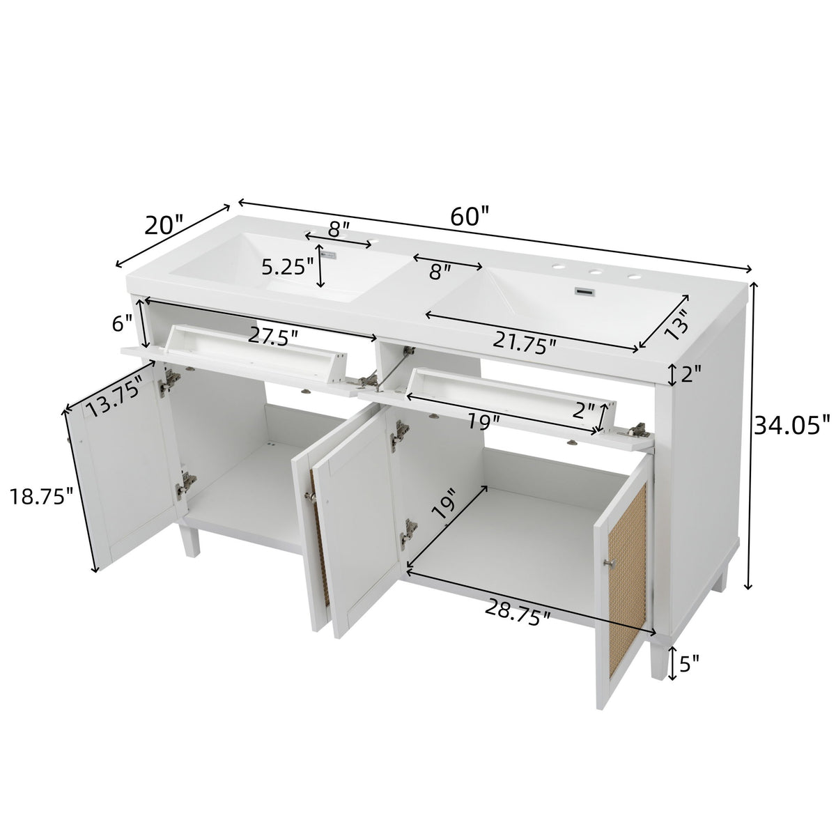 Bathroom Vanity With Double Sink, Large Storage Space