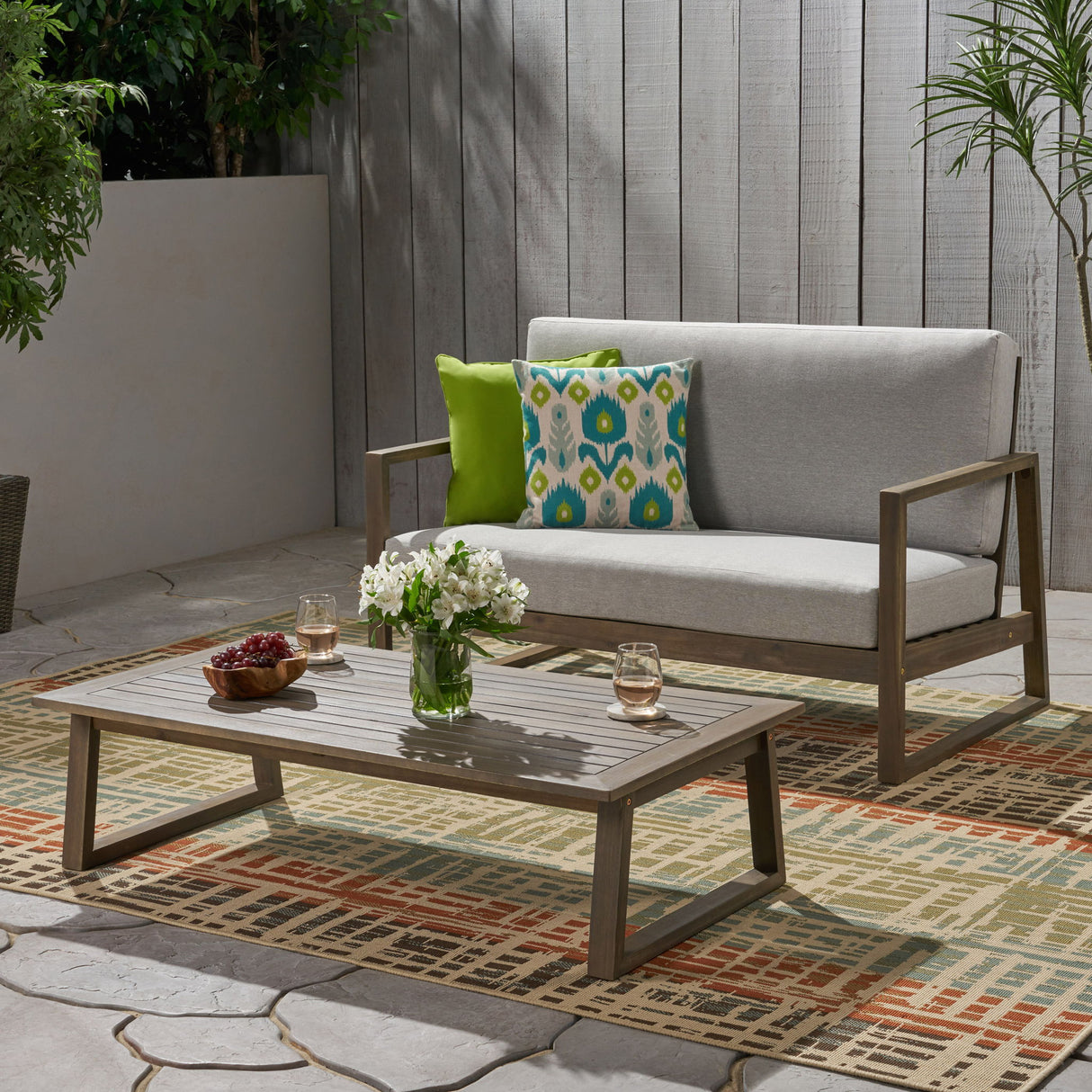 Belgian - Loveseat & Coffee Table Set With Water Resistant Cushions - Gray