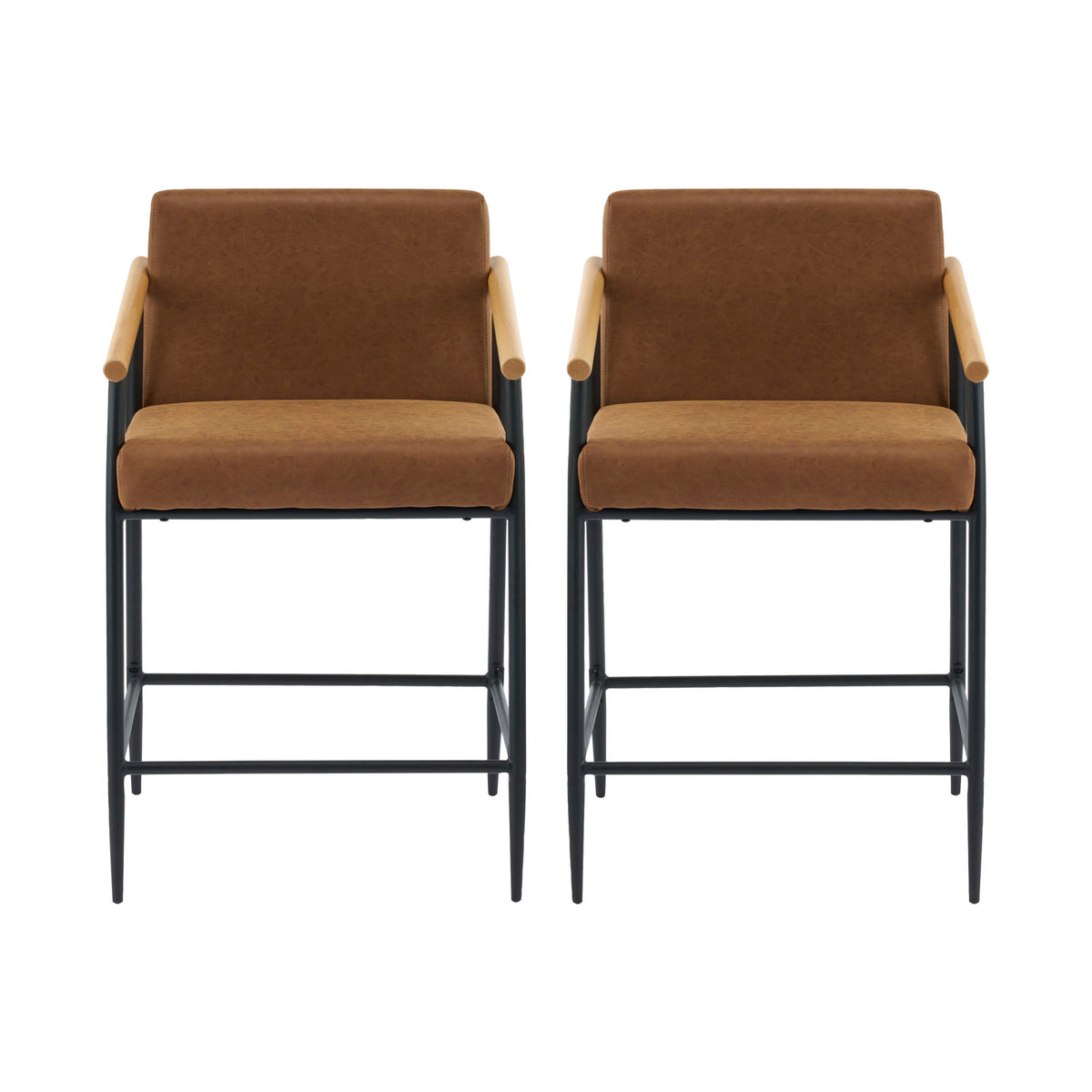 Mid Century Modern Counter Stool Set With Iron Frame