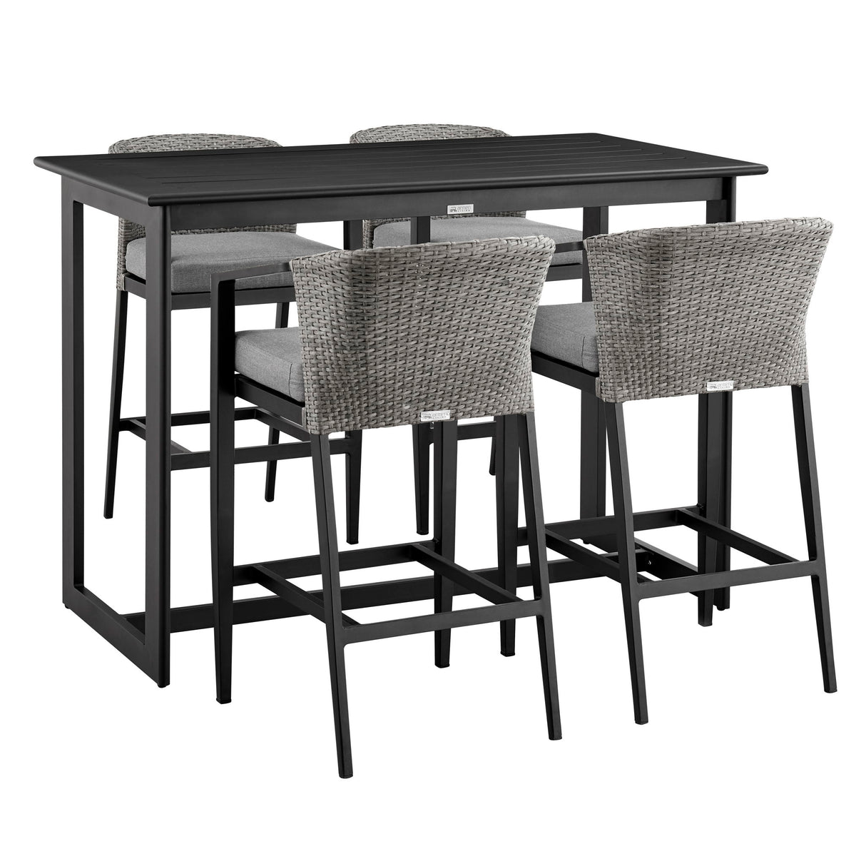Palma - 5 Piece Bar Outdoor Patio Table Set With Cushions - Gray