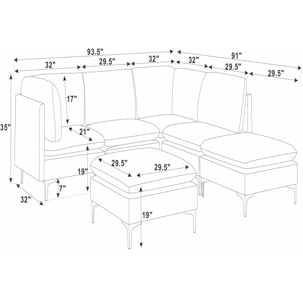 Upholstered Modular Sectional & Tall Legs