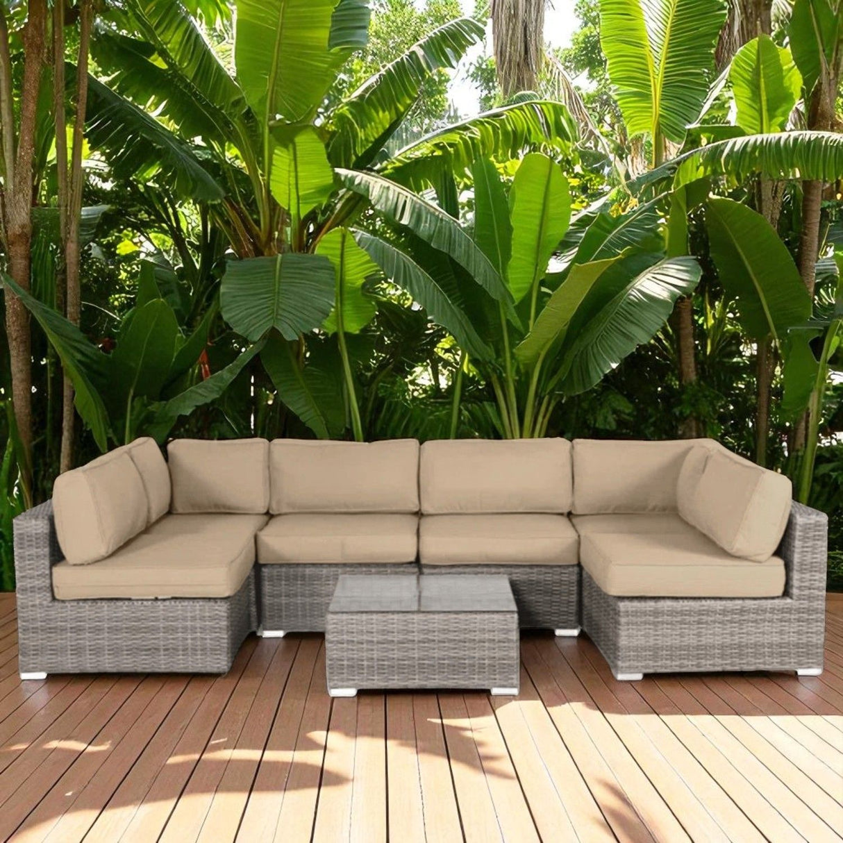 All Weather 6 Person Seating Set With Premium Cushions - Beige