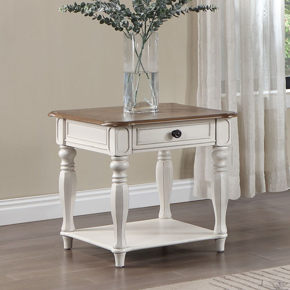 Florian - End Table - Oak & Antique White