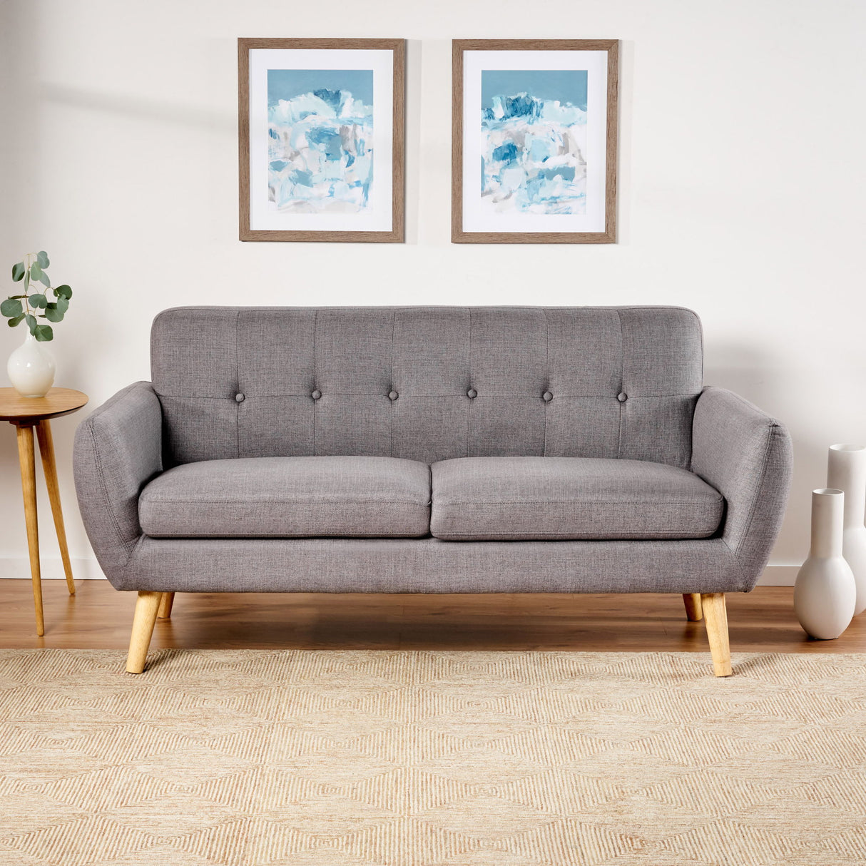 Modern Loveseat Sofa With Button Tufted Backrest