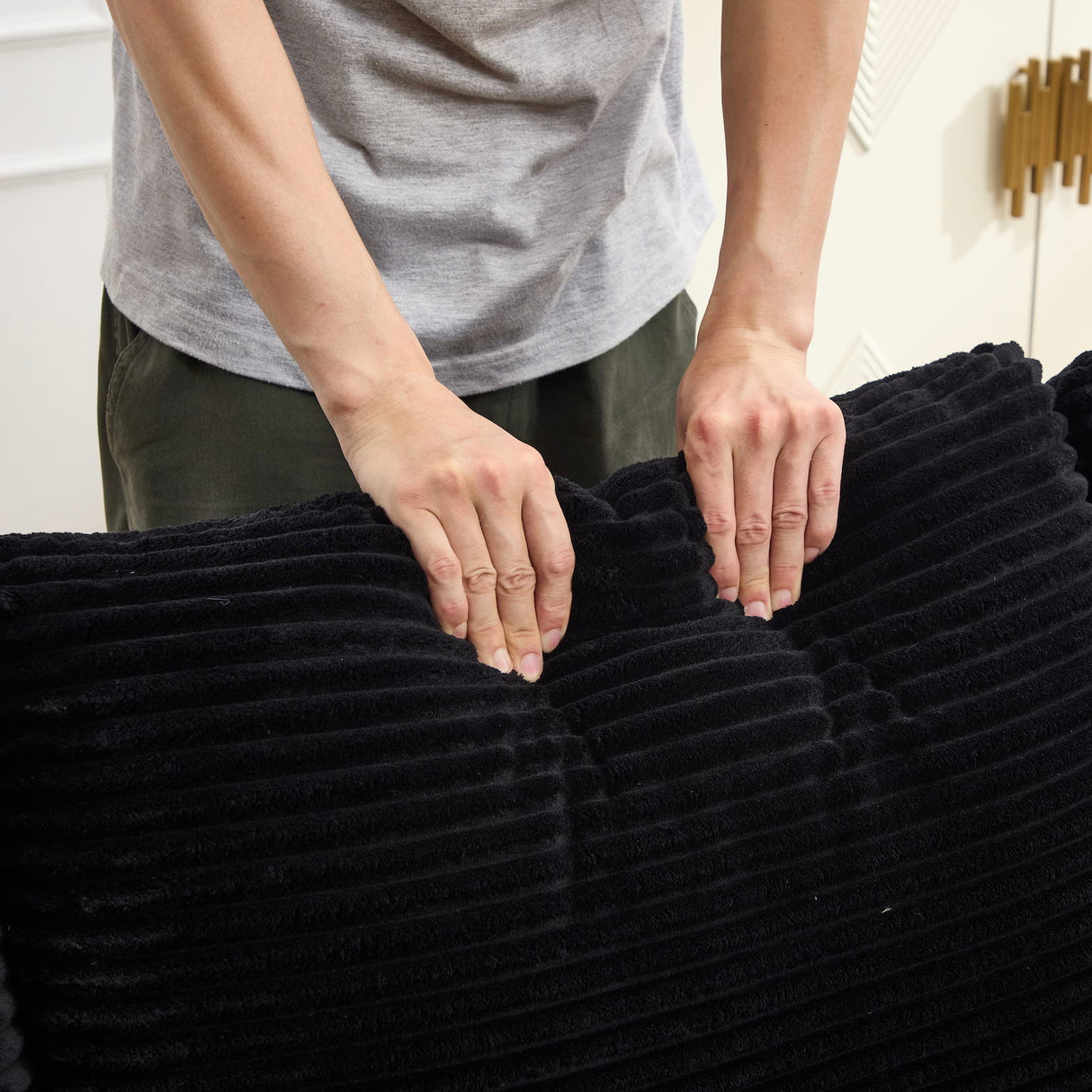 Convertible Sectional Sofa Bed Set With Armrest Storage, Cup Holder, USB - Black