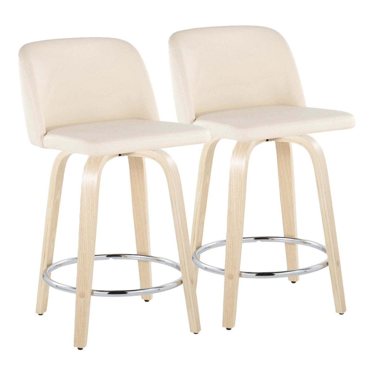 Toriano - 24" Fixed-Height Counter Stool (Set of 2) - Natural & Chrome Round Base