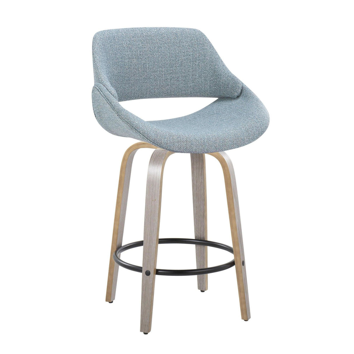 Fabrizzi - 26" Fixed-Height Counter Stool With Swivel And Round Black Metal Footrest (Set of 2) - Light Gray Wood
