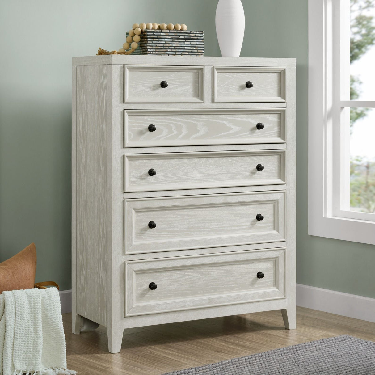 6 Drawer Chest With Knobs And Smooth Slides - White