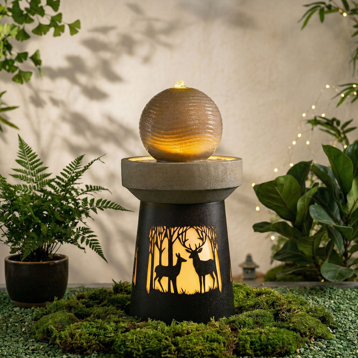 Outdoor Garden Lantern With Warm LED Light Deer Silhouette Decorative Landscape Light For Patio - White / Gray