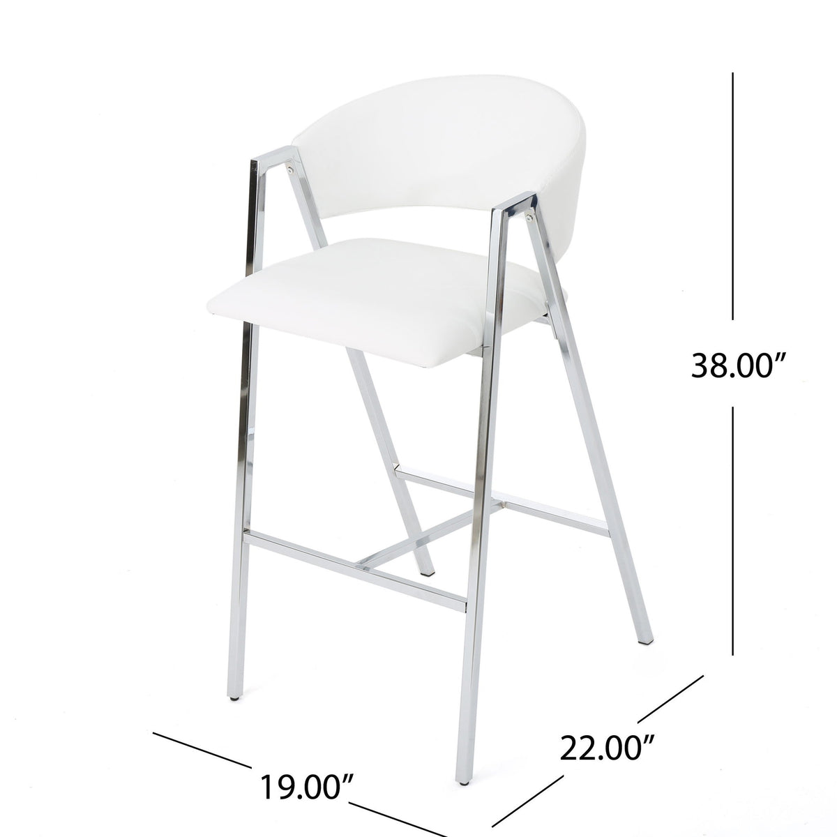 Modern Bar Stools With Low Back And Arms And Durable Metal Frame (Set of 2) - Ivory