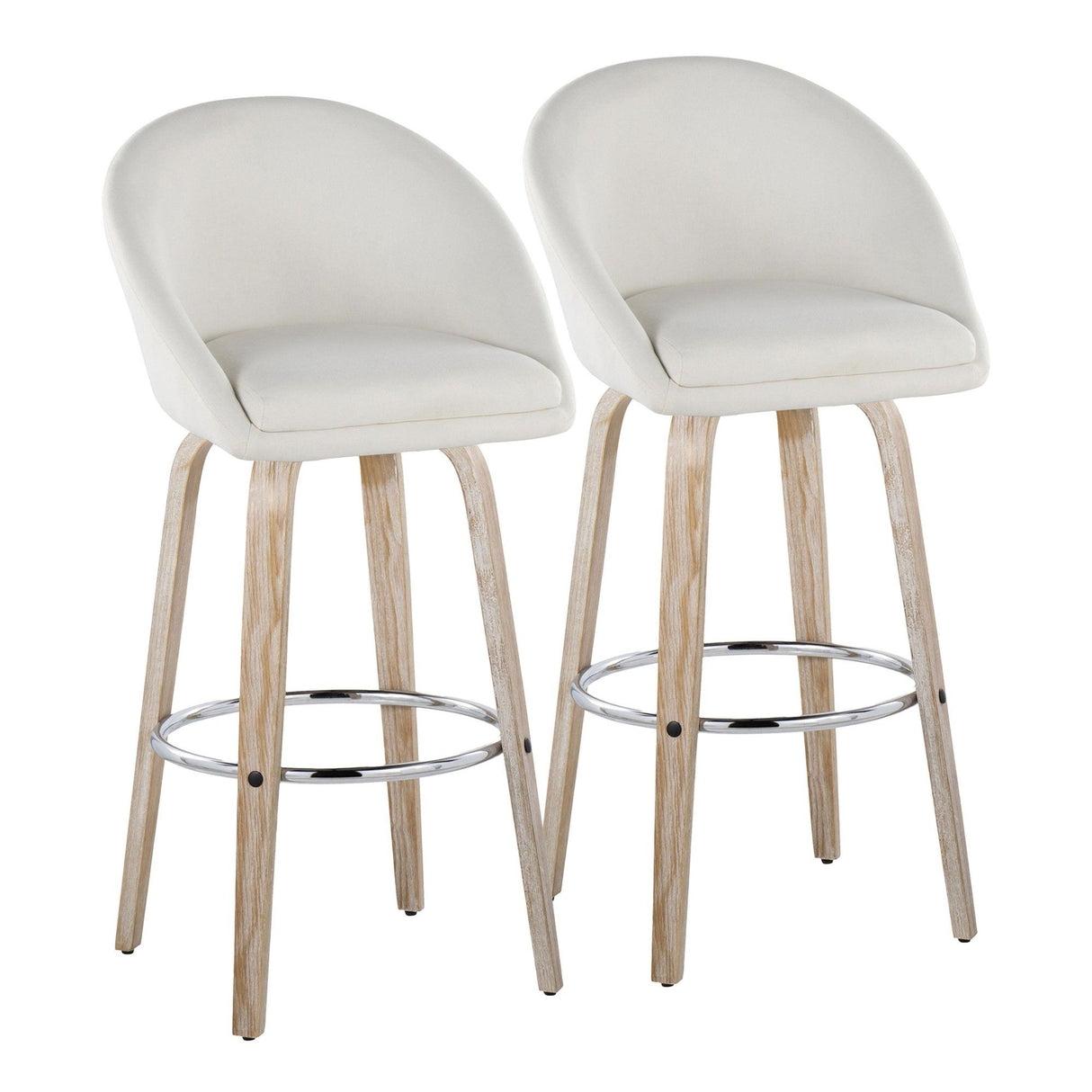 Matisse - 30" Highback Fixed-Height Barstool With Swivel And Round Chrome Metal Footrest (Set of 2) - Light Gray Wood