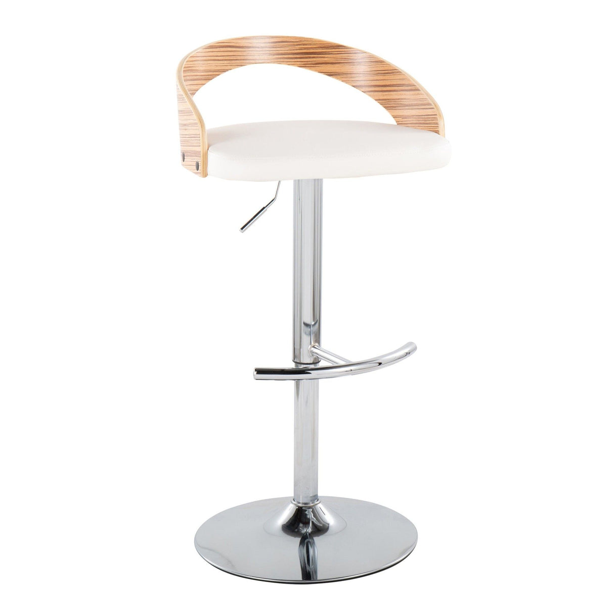 Grotto - Adjustable Barstool - Chrome Metal, Zebra Wood