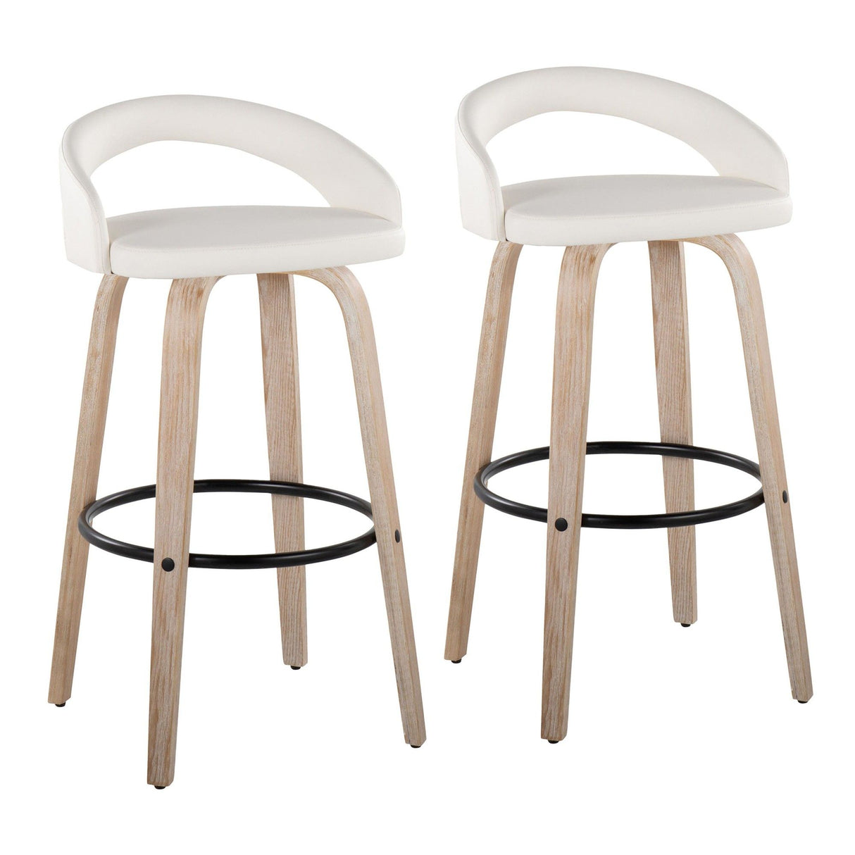 Grotto - Upholstered Fixed-Height Barstool (Set of 2) - Whitewashed Wood, Black Metal