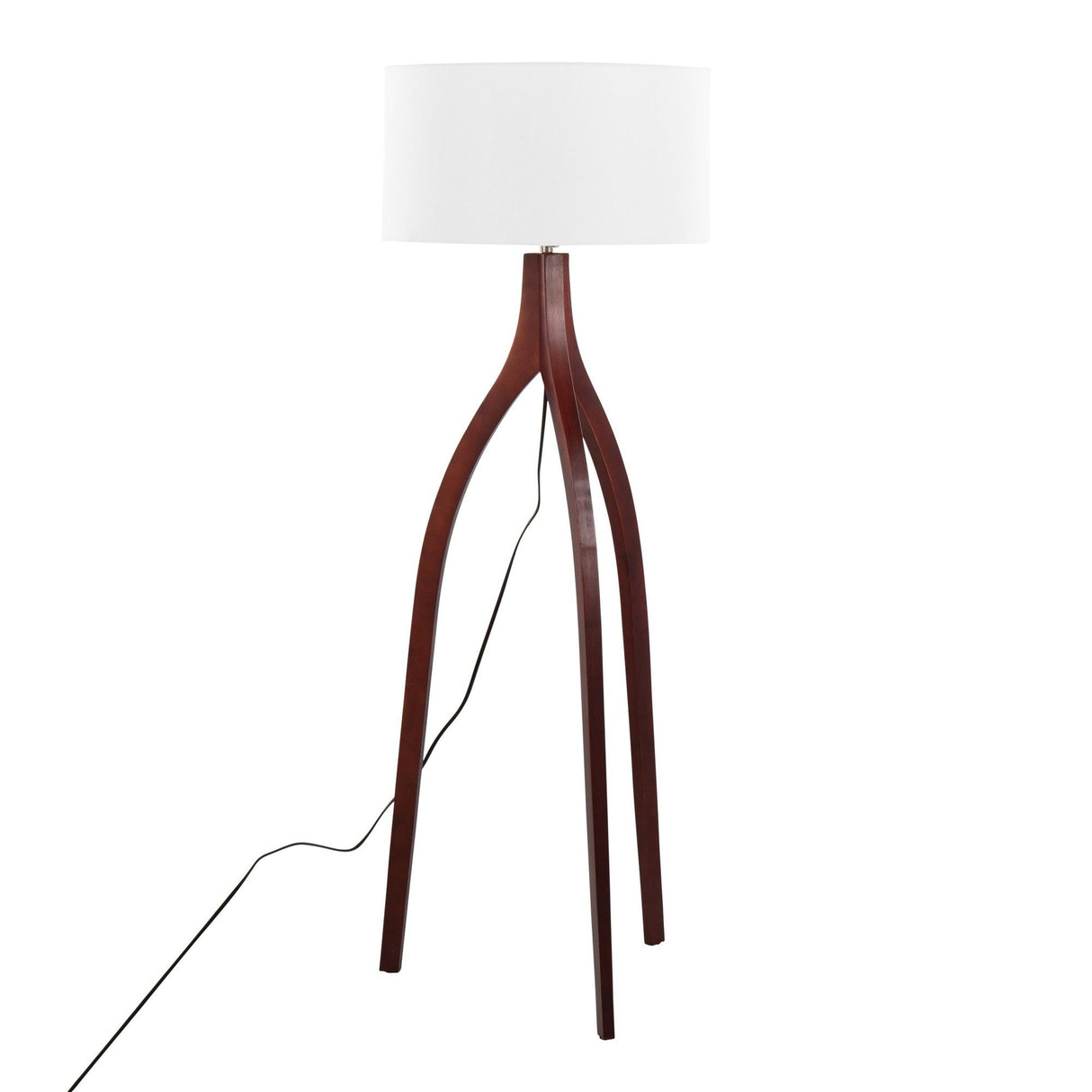 Wishbone - Contemporary Floor Lamp - Walnut Wood With A White Fabric Shade