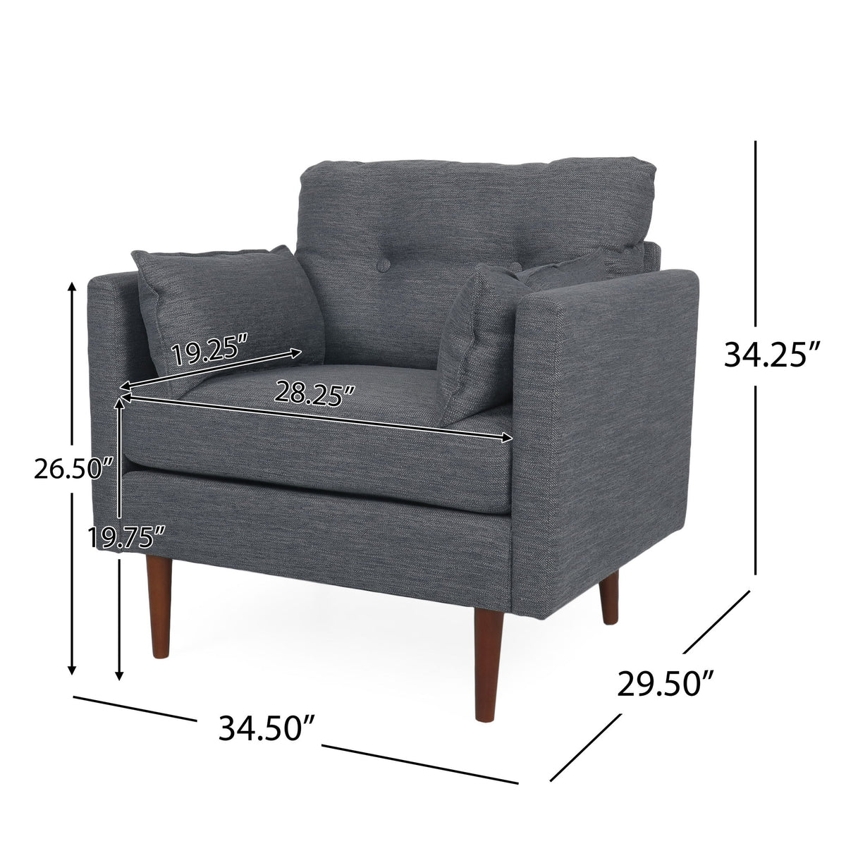 Enchantica - Upholstered Fabric Club Chair With Button Tufted And 2 Accent Pillows