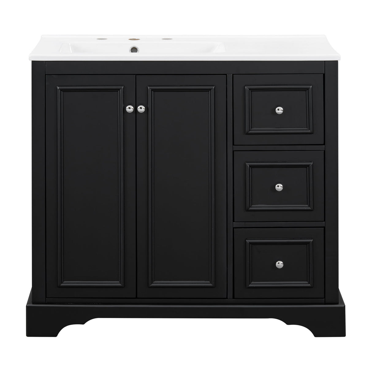 Bathroom Vanity With Sink, Soft-Close Doors, Adjustable U-Shelf, 3 Drawers