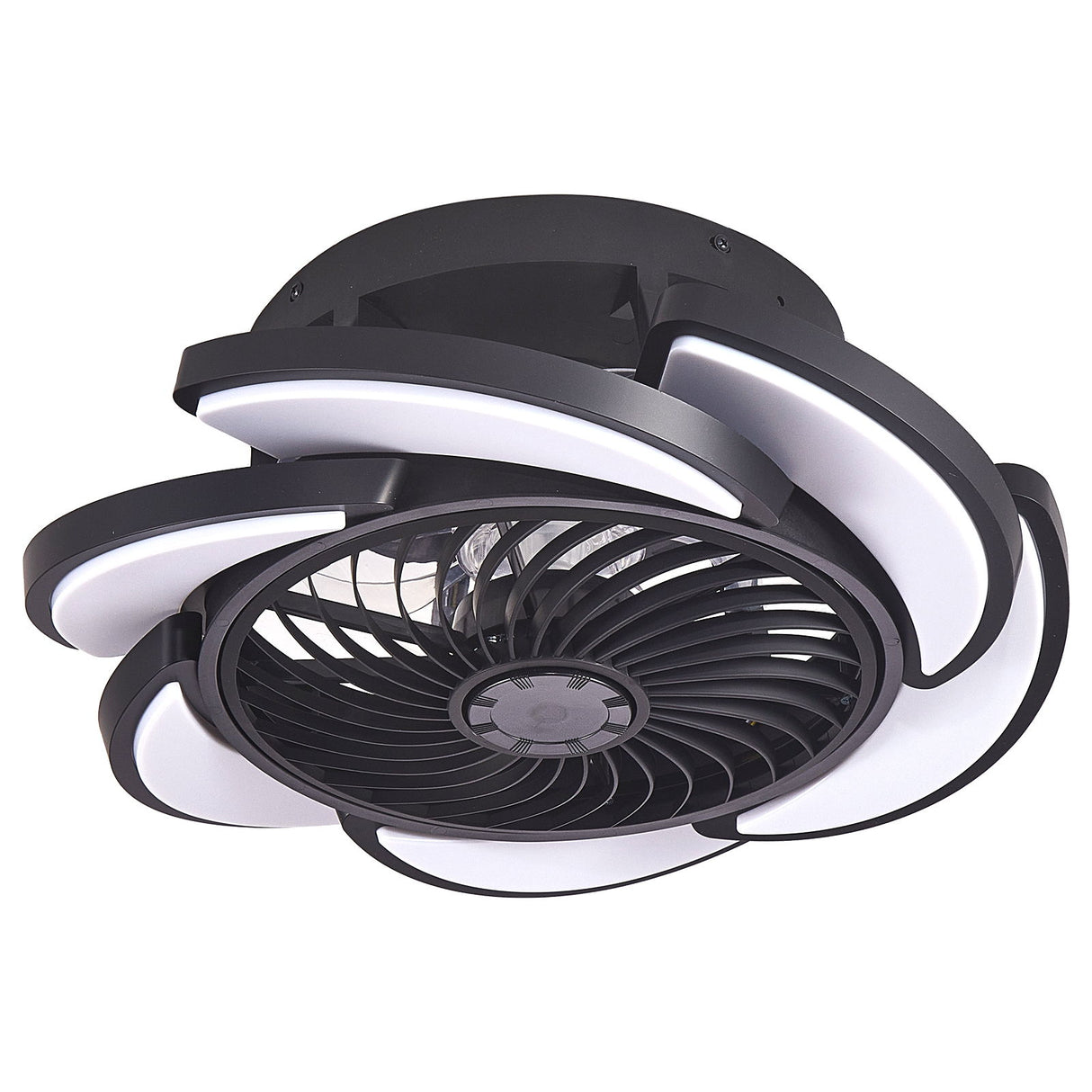 Bladeless Ceiling Fan With Remote Control, 6 Speeds Dimmable Light, Enclosed Low Profile For Living Room - Black