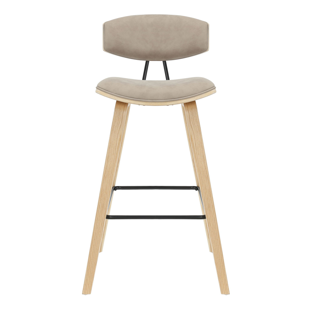 Fox - Bar Height Curved Back Wood Bar Stool With Faux Leather Seat