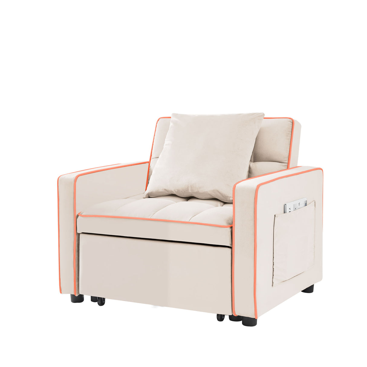 Modern Velvet 3 In 1 Sofa Bed Chair, Adjustable Recliner