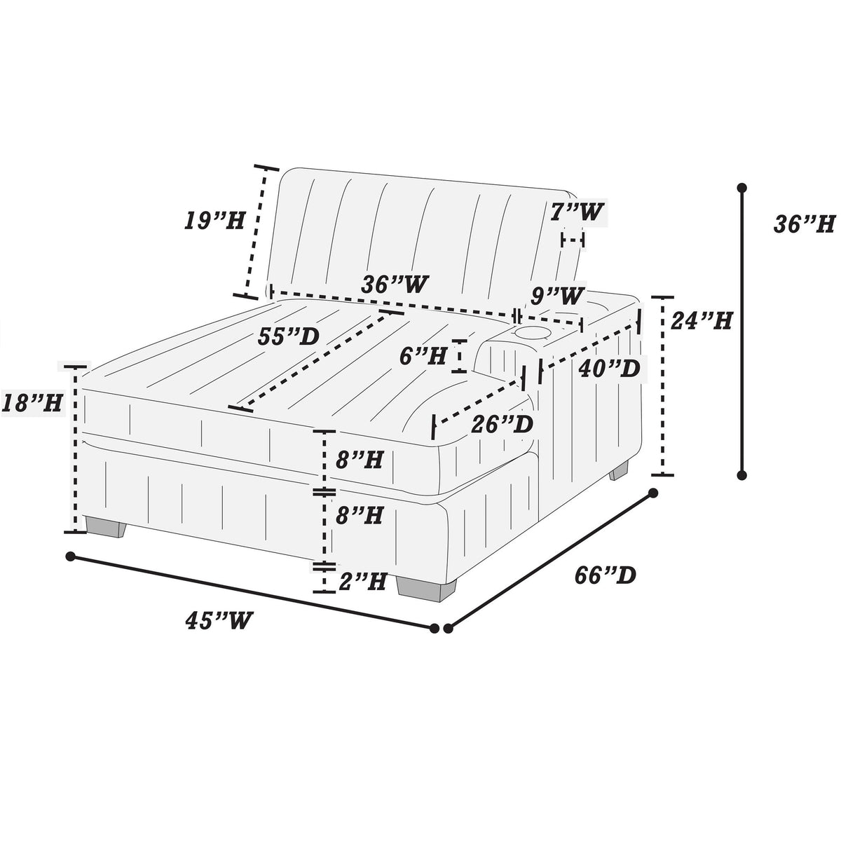 RAF Chaise With Cup Holder Modular Living Room Furniture