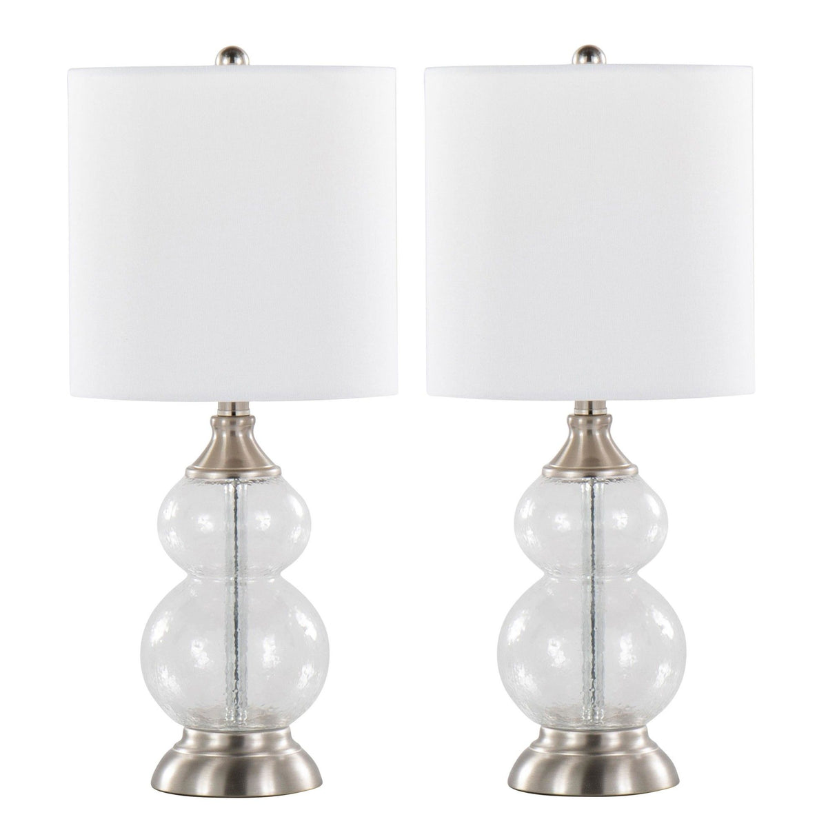 Belle - Contemporary Glass Accent Lamp (Set of 2) - Clear Wrinkle Glass, Brushed Nickel And White Linen Shade From Grandview Gallery