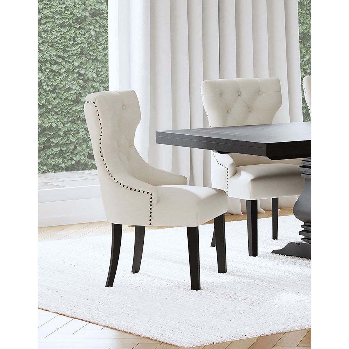 Gillian - Upholstered Dining Side Chair With Wingback Design - Beige / Black