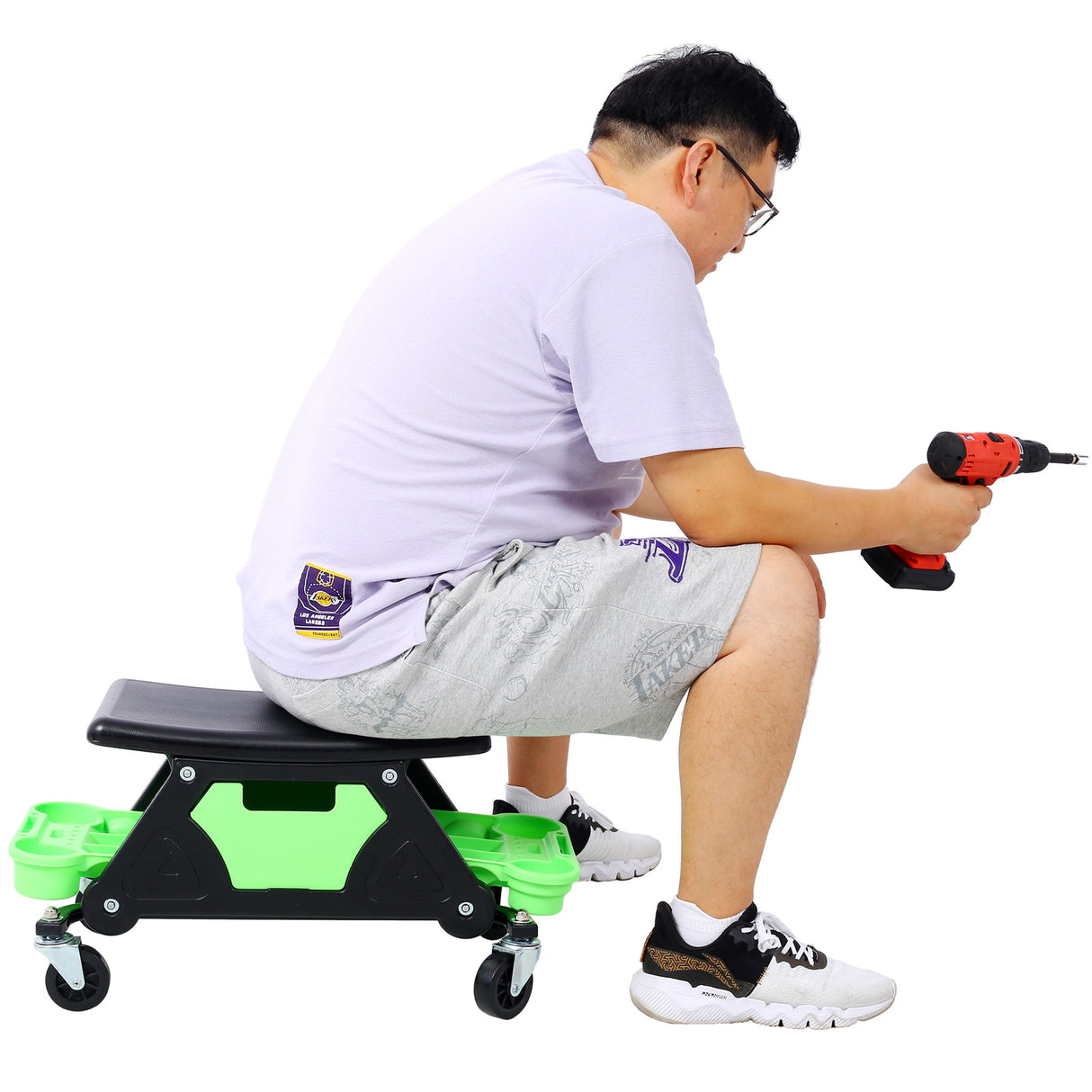 Heavy Duty Mechanic Stool With Tool Storage 300 Lbs Capacity Hdpe - Green